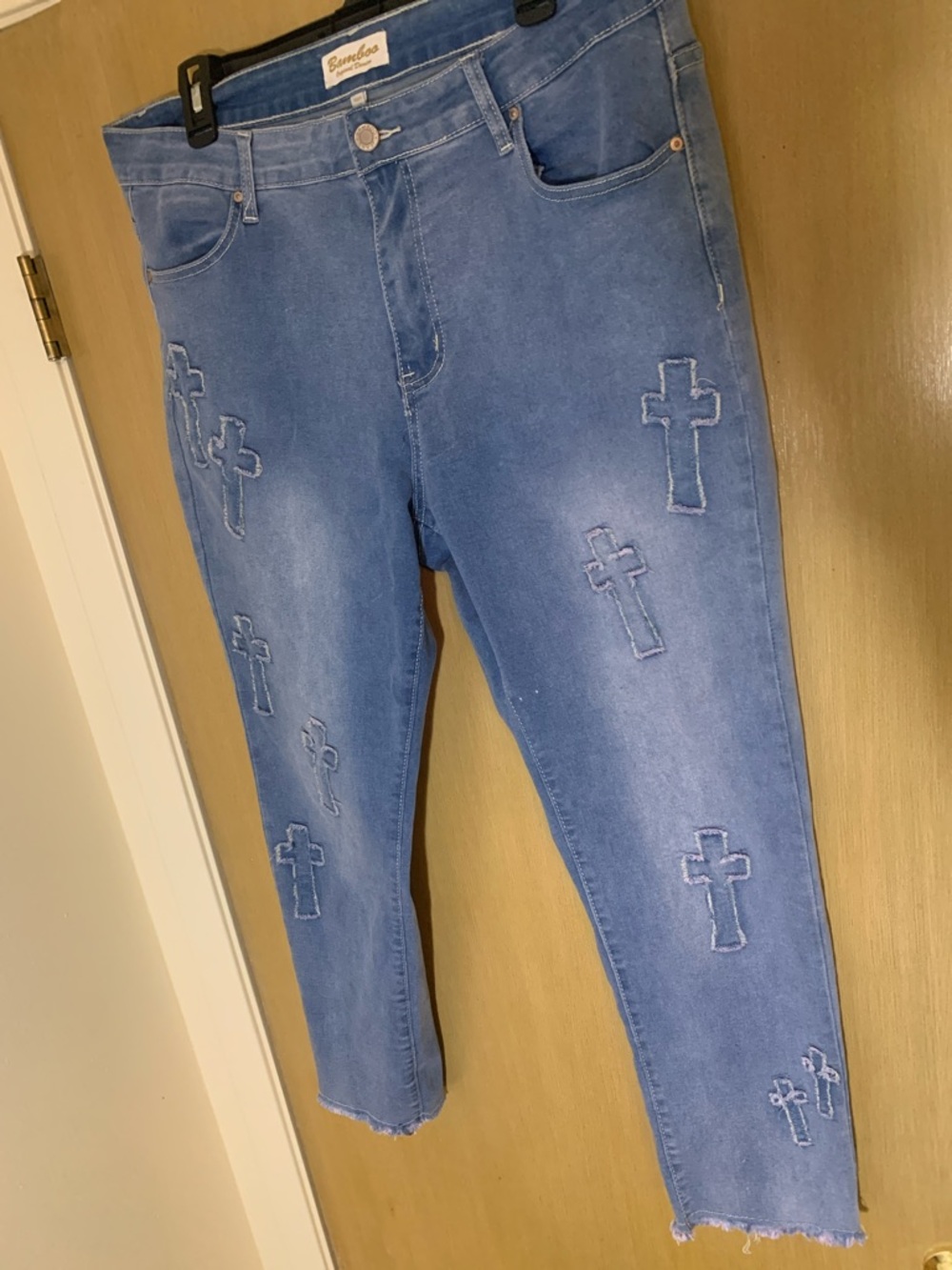 Embroidered Plus Size Cross Patch Blue Skinny Jeans